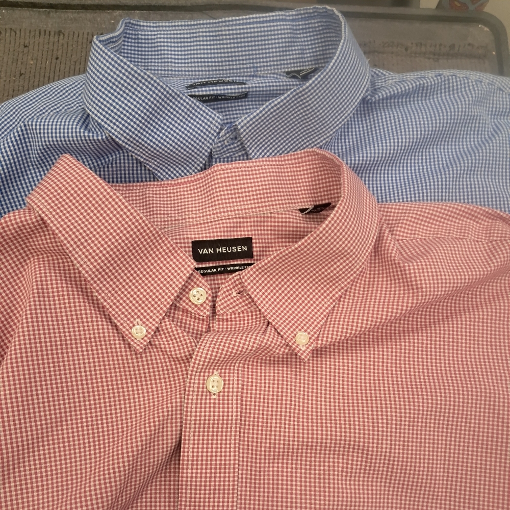 Van Heusen Men's Blue and Red Checkered Shirts Size 18.5/19